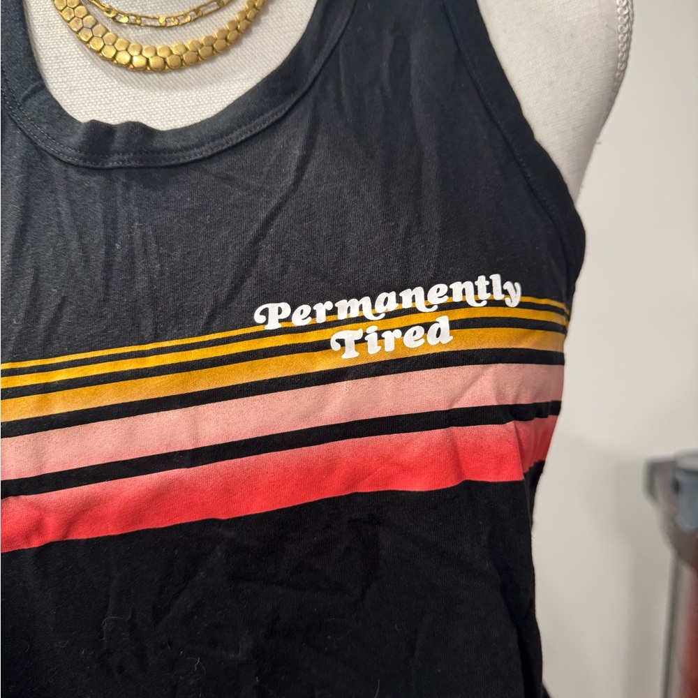 Black Graphic Tank Top with Stripes - Picture 2 of 5